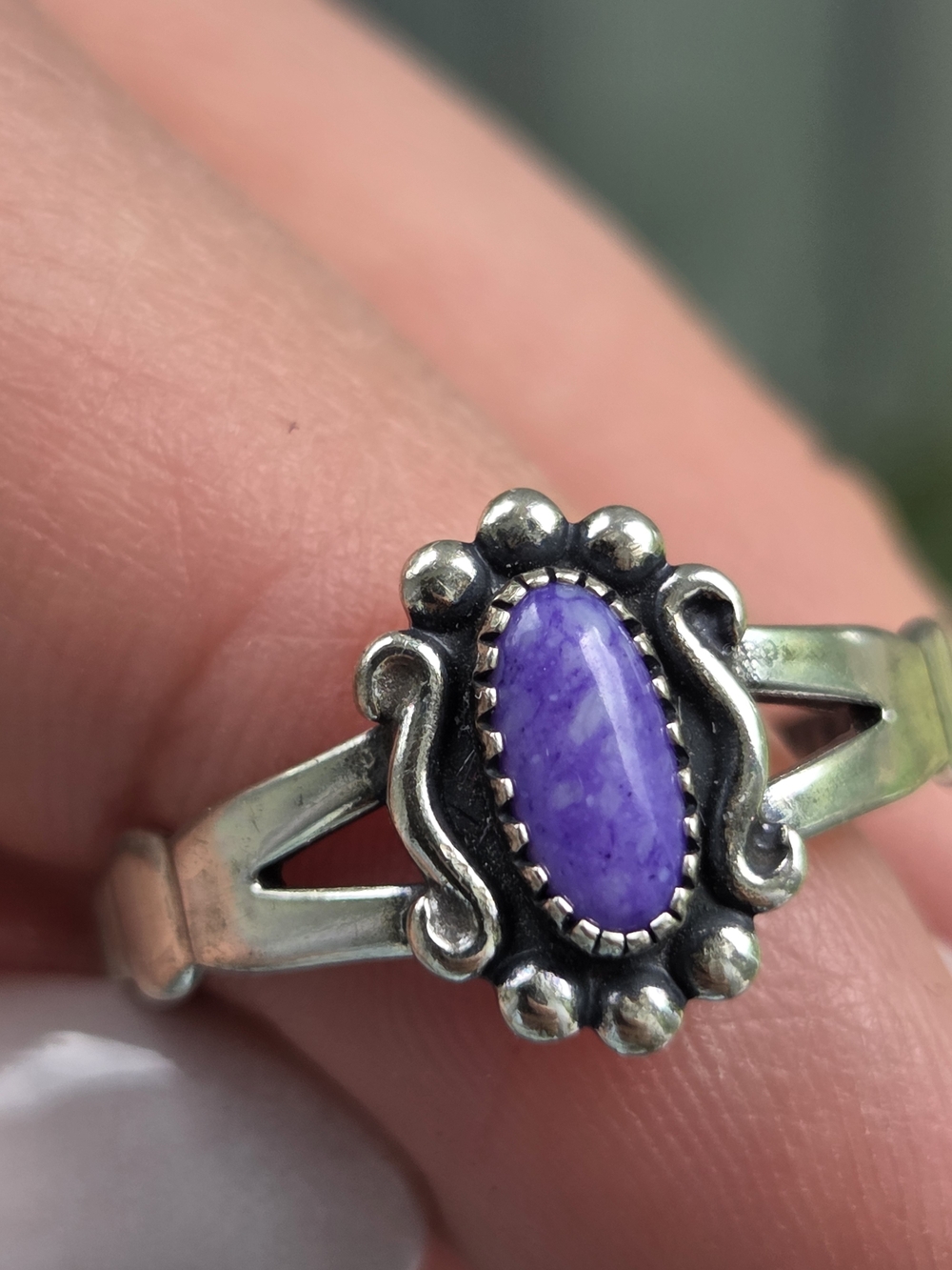Sterling Silver Dentil Set Sugalite Ring In Split Shank Southwestern Style Sz 10